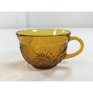 Vintage 60s Anchor Hocking Glass Amber Tiara Daisy Sandwich Cup Mug Retro Bar